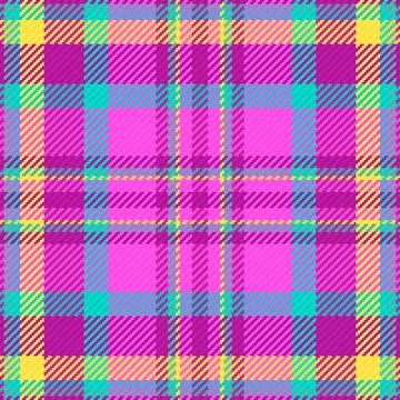 Vibrant seamless plaid pattern featuring pink, teal, and yellow intersectin.. Illustrazione stock