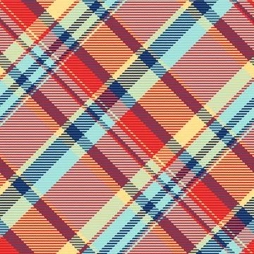 Vibrant seamless plaid pattern with red, navy blue, and yellow diagonal str.. Stock Illustration