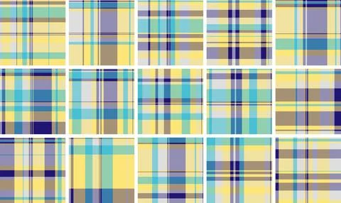 Vibrant seamless plaid pattern with sunny yellow, turquoise, and navy blue .. Stock Illustration