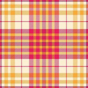 A vibrant, seamless plaid pattern with a warm palette of fuchsia, orange, a.. Stock Illustration