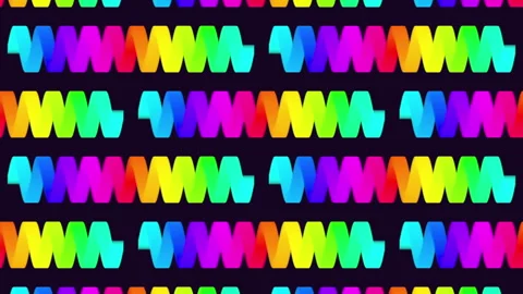 Vibrant seamless rainbow zigzag pattern background with neon gradient ribbons Stock Footage 334138772