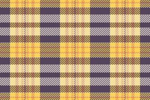 Vibrant, seamless tartan pattern. Features warm yellow, orange, and purple hu 스톡 일러스트