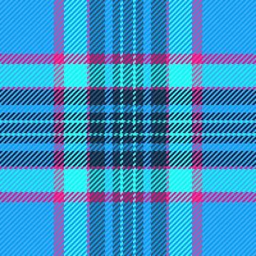 A vibrant seamless tartan plaid pattern in bright cyan, blue, and pink. Thi.. Illustrazione stock