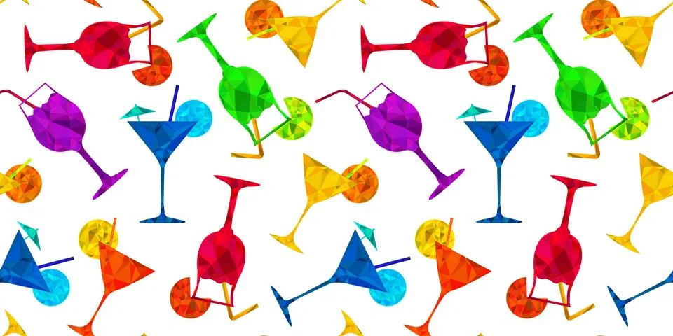 Vibrant seamless vector pattern of geometric cocktails, abstract triangle s.. Stock Illustration