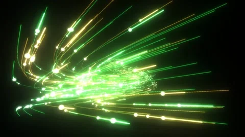 A vibrant sequence of luminous energy trails erupting from a central point into Stock Footage 340300198