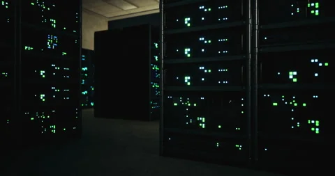 Vibrant server racks in a cutting edge data center Stock Footage 308391645