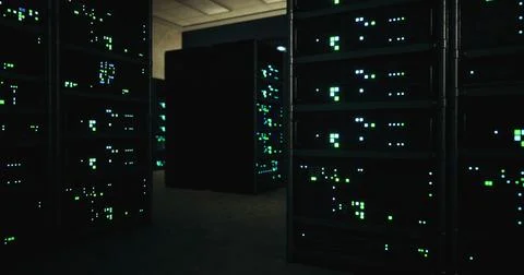 Vibrant server racks in a cutting edge data center Stock Illustration