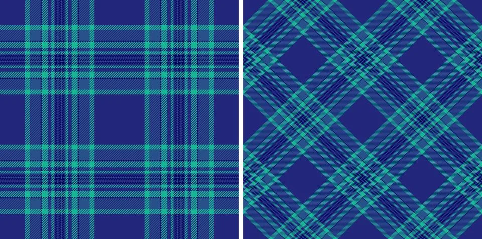 Vibrant set featuring two detailed plaid patterns in cool blue and turquois.. Stock Illustration