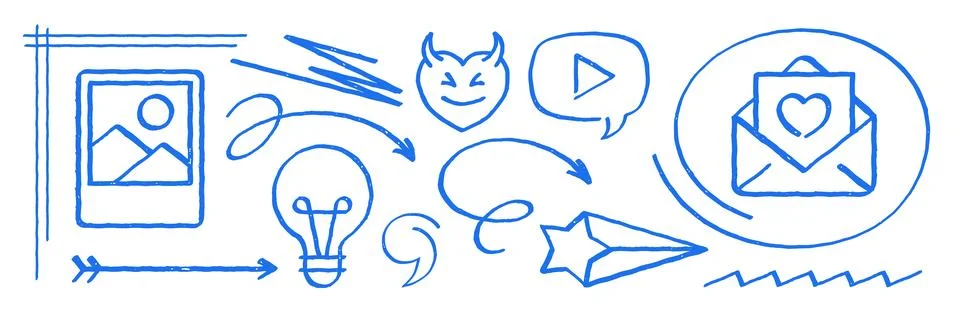 A vibrant set of hand drawn communication doodle icons. Vector illustration w Stock Illustration
