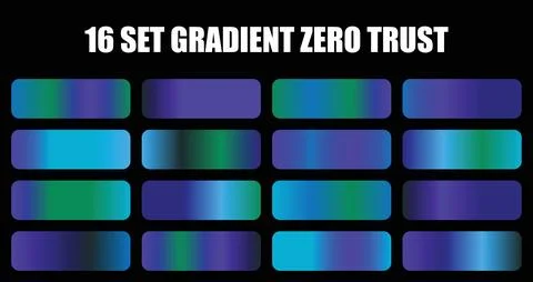 A vibrant set of sixteen gradient zero trust swatches featuring beautiful blue Stock Illustration