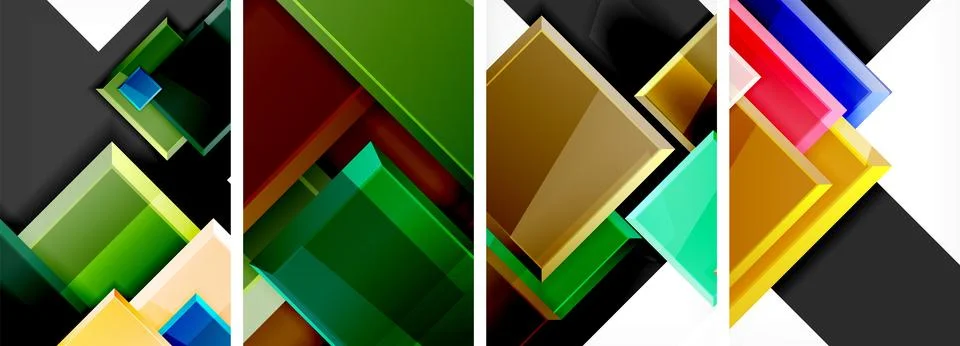 Vibrant shapes like rectangle, triangle in tints and shades on white background Stock Illustration