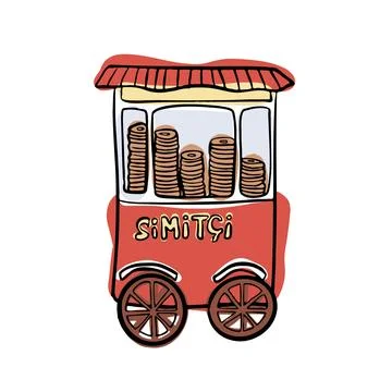 A vibrant simit cart, a classic element of Turkish street food. Perfect for Stock Illustration
