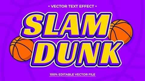 Vibrant Slam Dunk vector text effect with basketballs Illustrazione stock