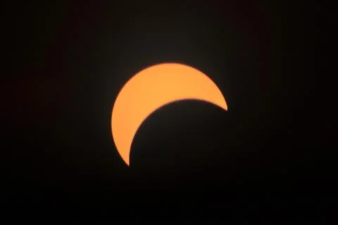 Vibrant Solar Eclipse Crescent in Indiana Sky Stock Photos