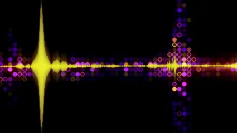 Vibrant Sound Wave Visualization with Purple, Pink, and Yellow Dots Video stock 305306035