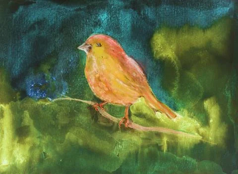 Vibrant sparrow in the night. Illustration