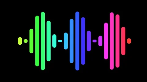 A vibrant spectrum of digital audio waveform bars on a black background Video stock 335117435