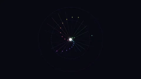 A vibrant spectrum of dots arranged in a circular spiral against black Video stock 335117735