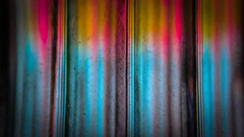 Vibrant Spectrum Light Gradient Grooved Metal Surface Stock Photos