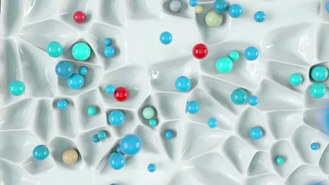 Vibrant Spheres Are Falling And Rolling On Silicone-like Cellular Surface Stock Footage 252181197