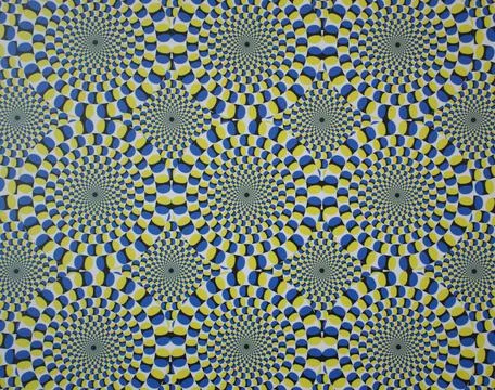 Vibrant Spinning Optical Illusion Pattern of Blue, Yellow, and White Circles Stock Illustration