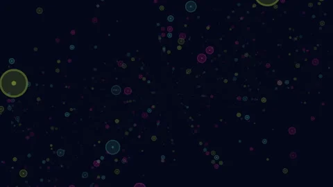 Vibrant spiral network circles connected in a colorful pattern on black Vídeos de archivo 255984983