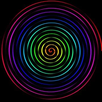 Vibrant spiral pattern in rainbow colors on black background Иллюстрация