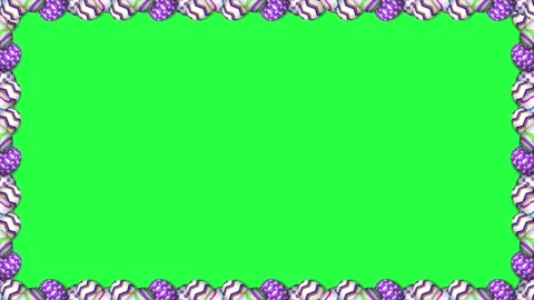 Vibrant spring borders features decorated eggs around an empty green screen Stock Footage 331129642