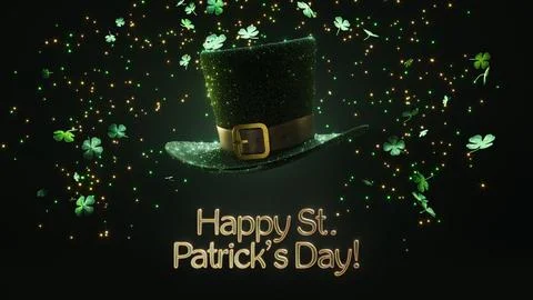 A vibrant St. Patricks Day design showcases a colorful green hat adorned with Stock-Illustration