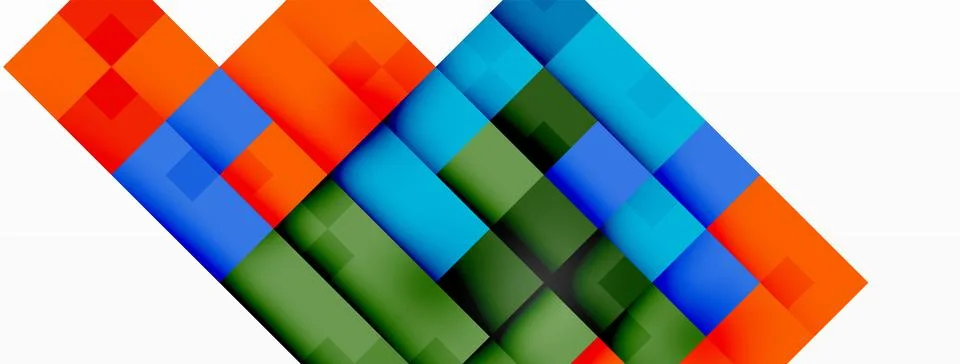 Vibrant stack of blocks in azure, magenta, and electric blue on white background Stock Illustration