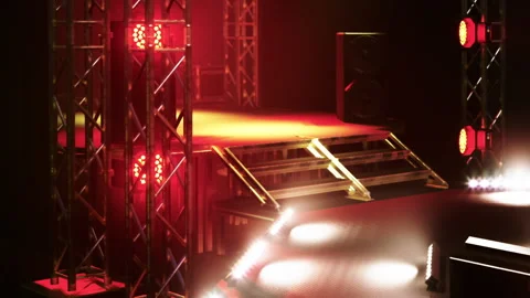 Vibrant Stage Setup Featuring Dramatic Lighting Ready for an Exciting Event Stock Footage 347255028