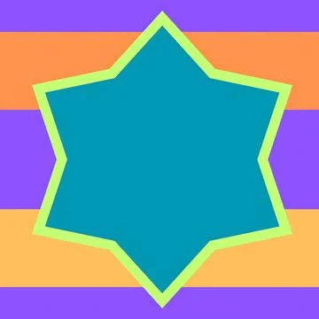 Vibrant star shape centered on a background of alternating purple orange an.. Illustrazione stock