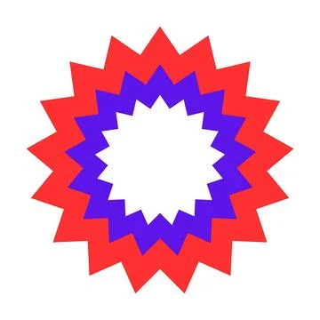 Vibrant starburst emblem with concentric red purple and white layers 스톡 일러스트
