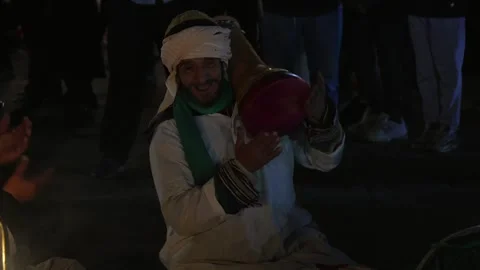 Vibrant Street Music Performance in Marrakech, Morocco at Night Stock Footage 336532181
