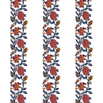 A vibrant striped pattern border with floral and foliage motifs Stock Illustration