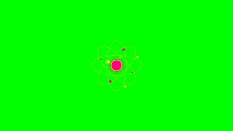 A vibrant stylized atom model featuring bright colors on a green background Stock Footage 340265007