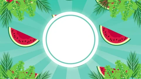 A vibrant summer background with a blank circular frame, rotating watermelo.. Vídeo Stock 333545887