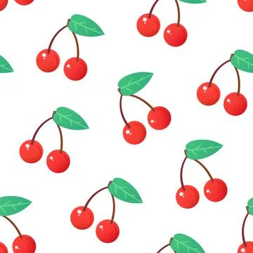 Vibrant summer cute seamless pattern with red juicy cherries. Vector illust.. Stock Photos