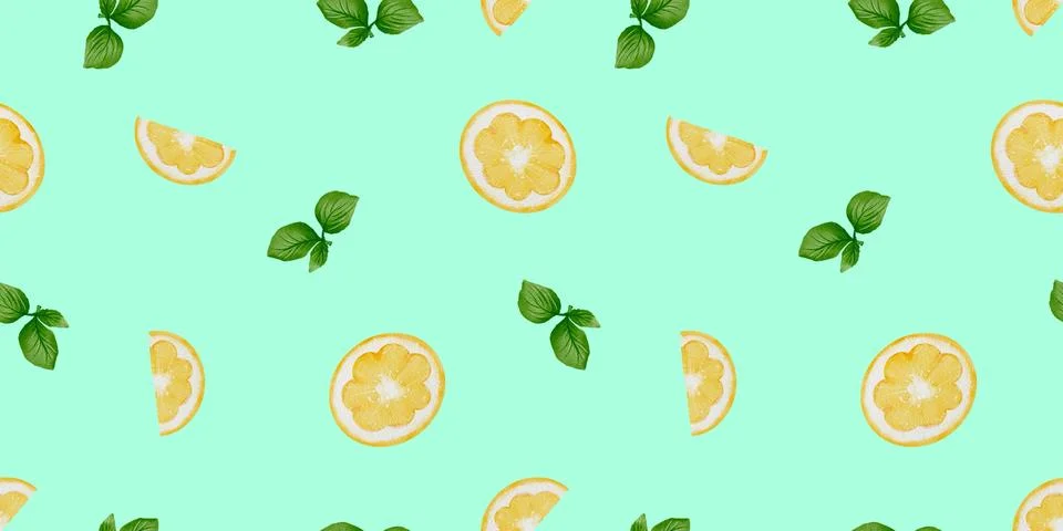 Vibrant summer fruit pattern featuring fresh lemon slices and mint leaves Stock Illustration