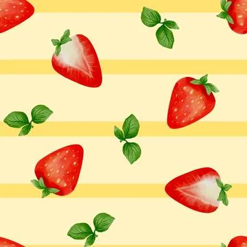 Vibrant summer fruit pattern featuring fresh strawberries and greenery Stock Illustration