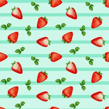 Vibrant summer fruit pattern featuring fresh strawberries on a blue backgroun Stock Illustration