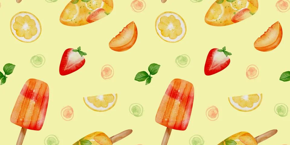 Vibrant summer fruit pattern filled with popsicles and fresh flavors Stock Illustration
