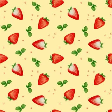 Vibrant summer fruit pattern with fresh strawberries and green leaves Stock Illustration