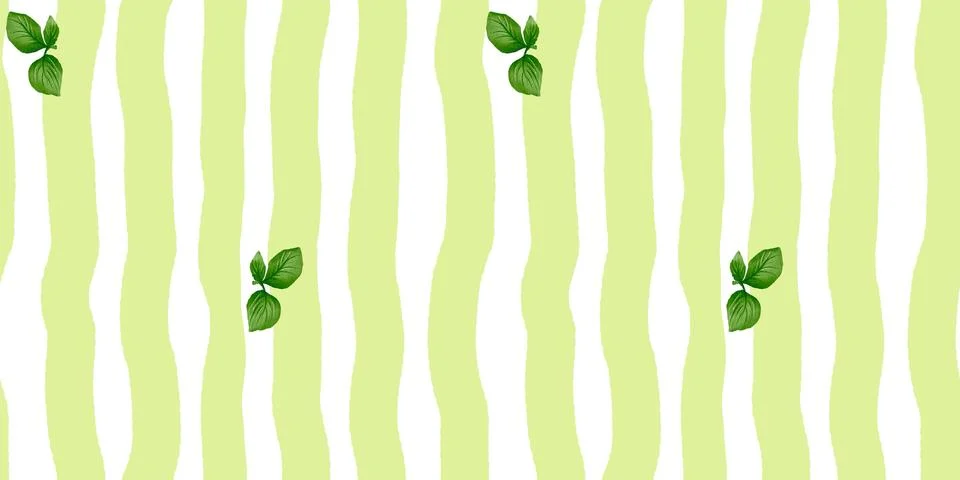 Vibrant summer fruit pattern with green leaves and wavy stripes in fresh tone Stock Illustration