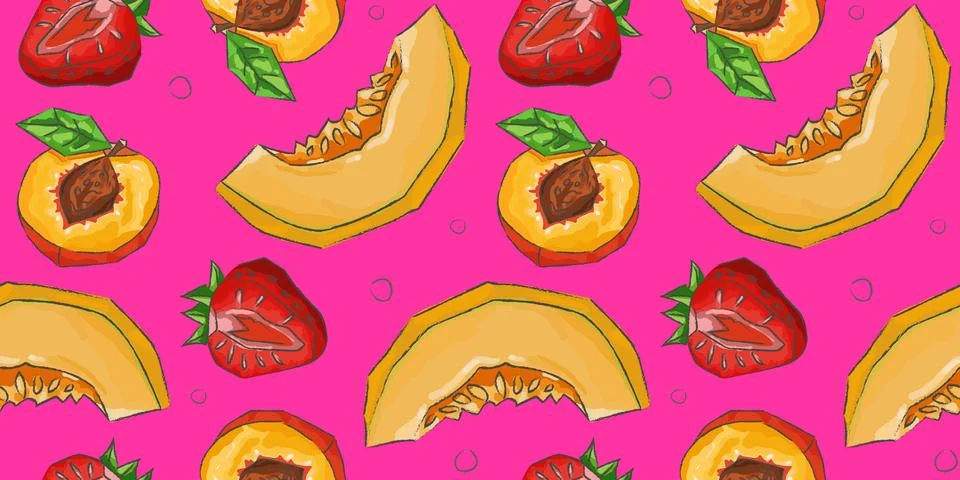 Vibrant summer fruit pattern on pink background  seamless Stock Illustration
