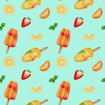 Vibrant summer fruit popsicle pattern for a refreshing design experience Stock Illustration
