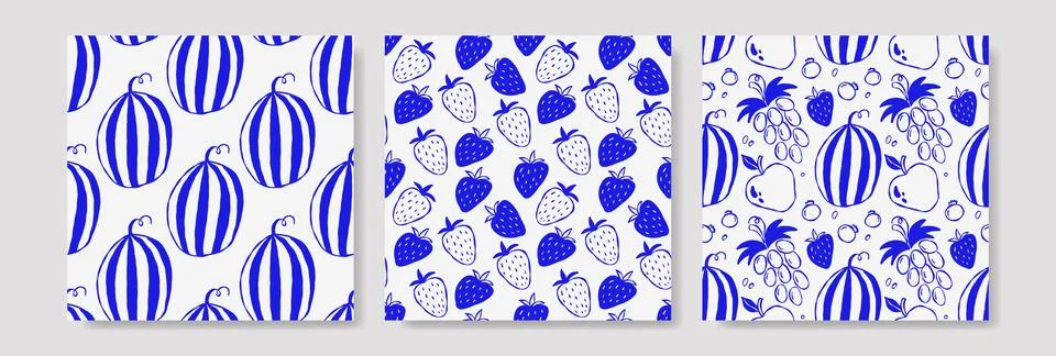 Vibrant summer pattern set with watermelons, strawberries Stock Illustration