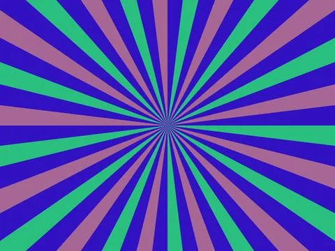 Vibrant sunburst background with radiating blue green and purple rays in re.. Stock Illustration