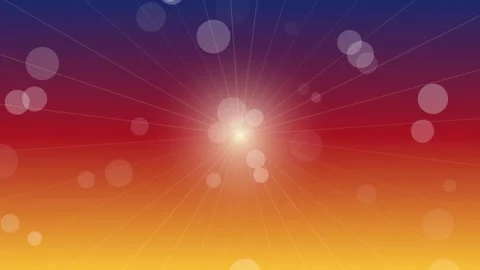 Vibrant sunburst flare background with bokeh lights, sunset starburst ray Stock Footage 342572704