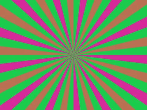 Vibrant Sunburst Radial Pattern Background with Green Pink and Orange Rays .. Ilustração Stock
